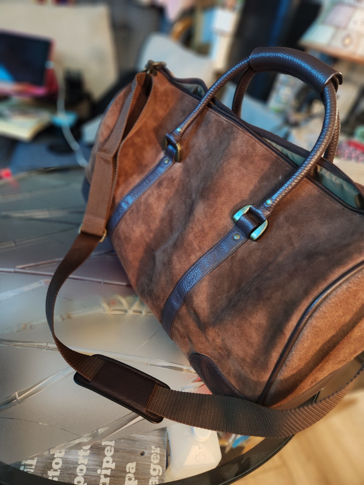 Vintage Marlboro Brown Leather Suede Grit Gear Weekender Duffel Bag