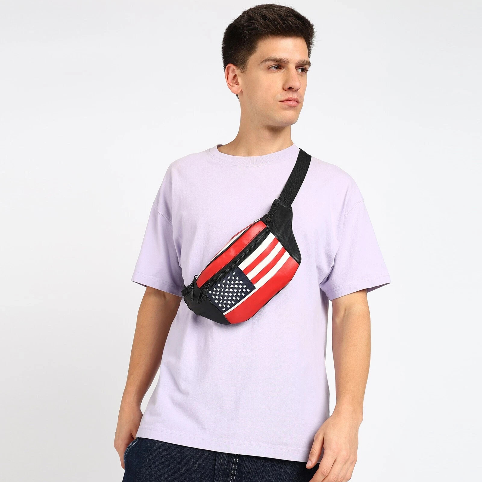 American Flag Fanny Pack Waist Wallet Genuine Leather New