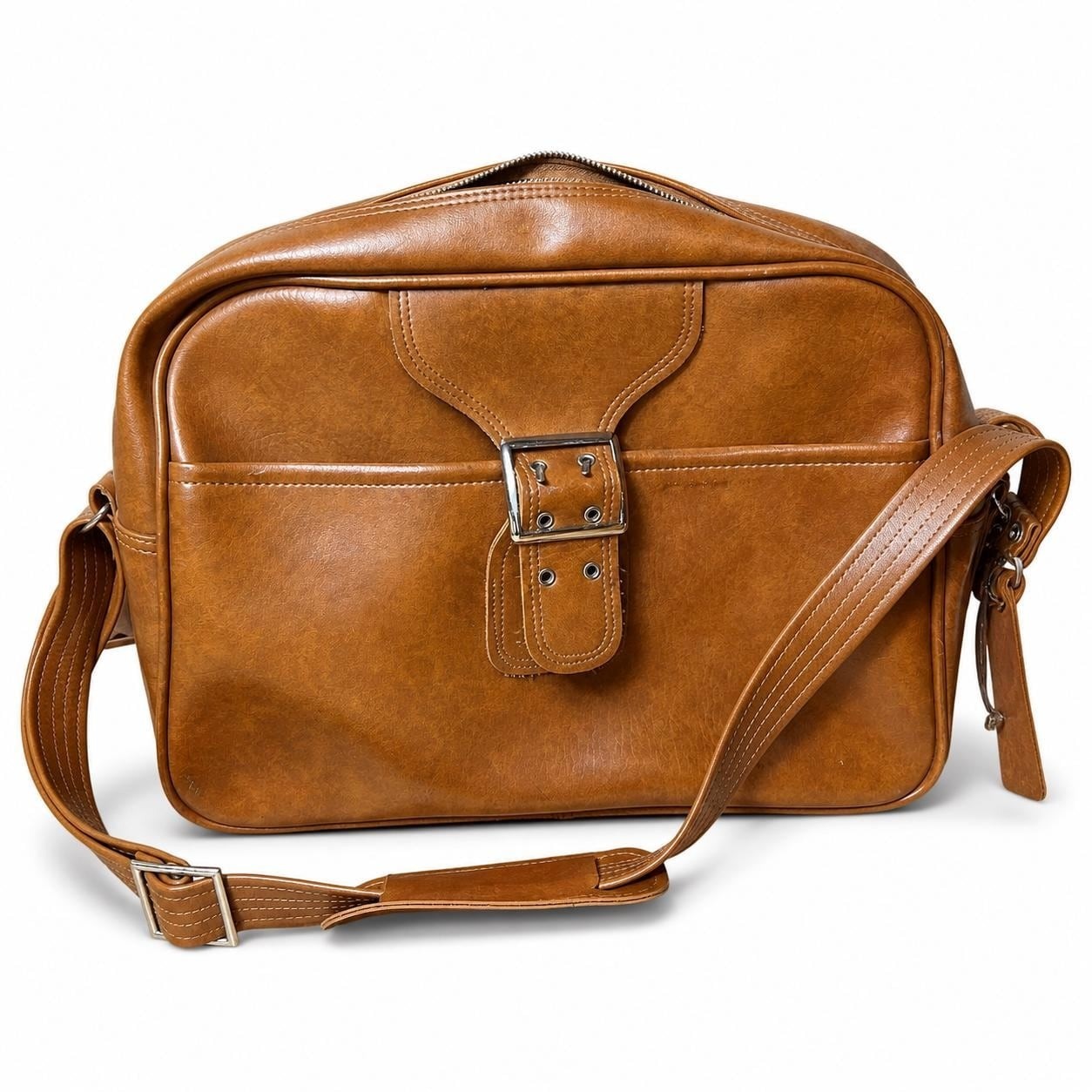 Vintage Brown Vinyl Leather Crossbody Bag Retro Messenger Bag WITH KEYS