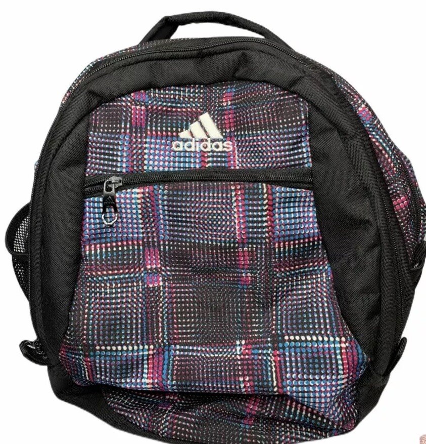 Adidas Black Blue White Pink Backpack w/ Laptop Sleeve & Load Spring Straps