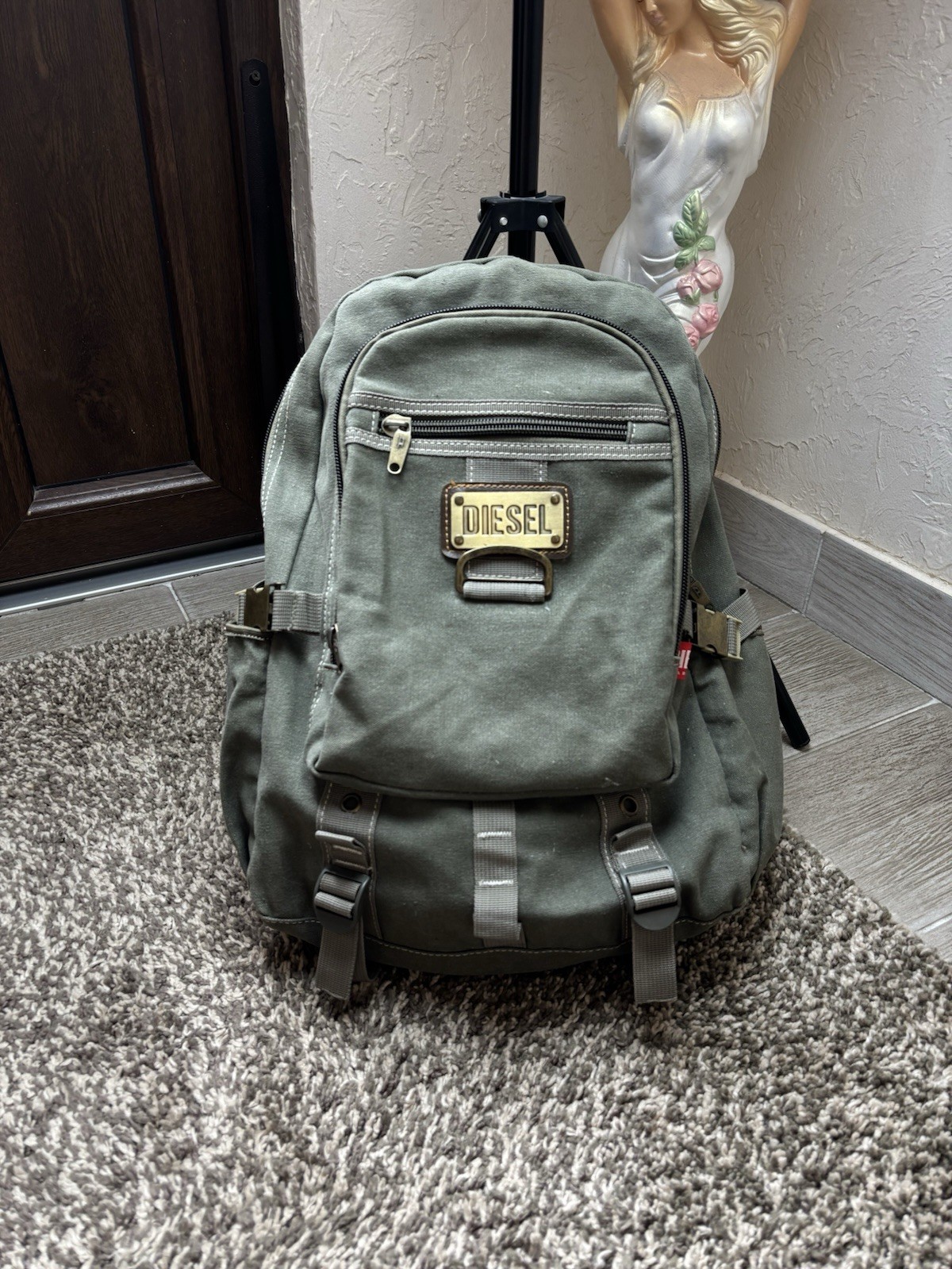 Rare Vintage 90’s Diesel Spare Parts Tactical Multi-Pocket Canvas Backpack khaki