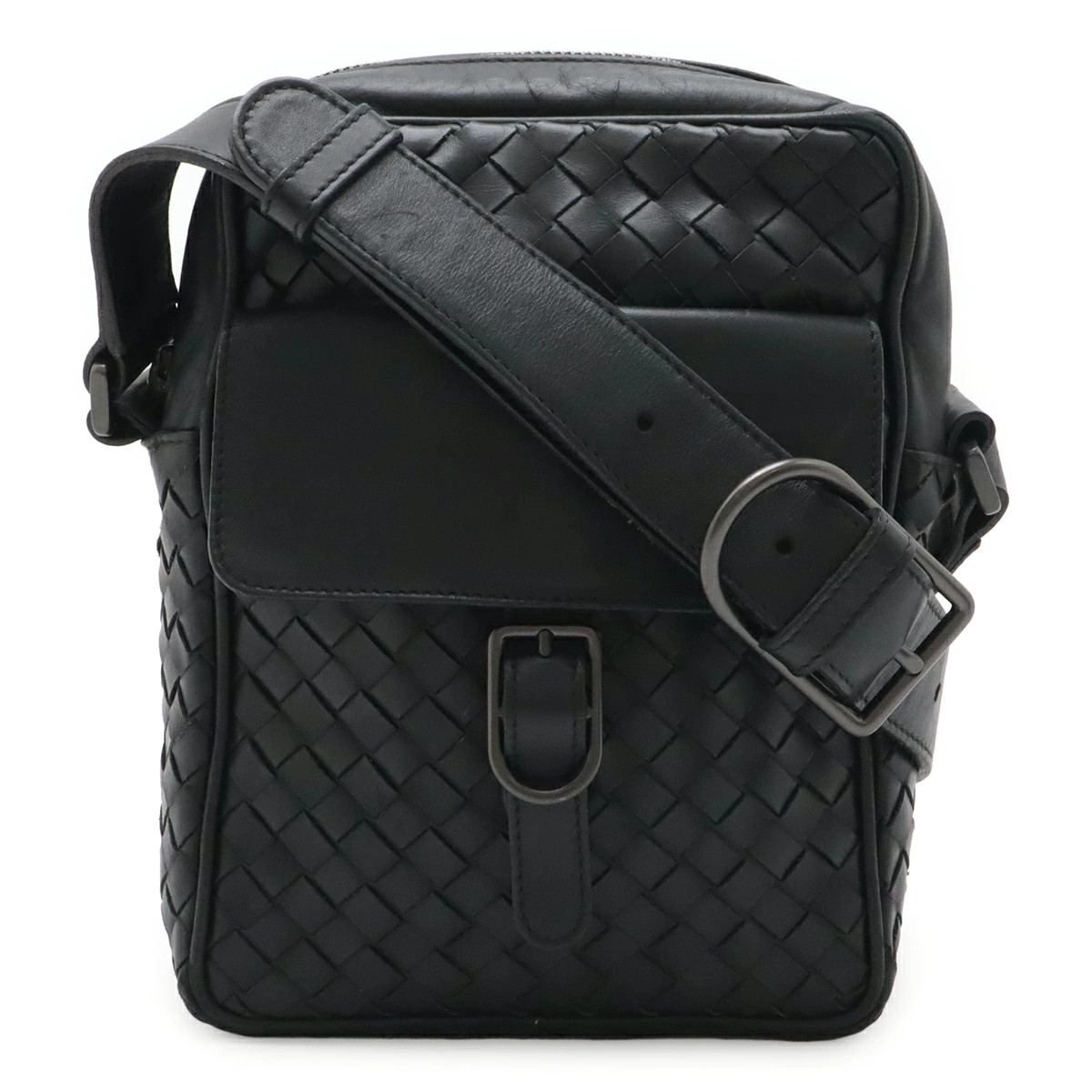 Bottega Veneta Intrecciato Shoulder Bag Pochette Leather Black 113092 Used