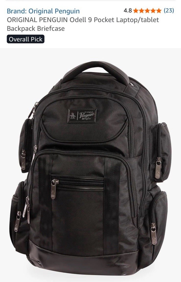 Original Penguin Backpack Travel Work Laptop Bag Organizer Black Heavy Duty