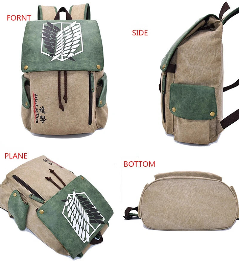 One Piece Attack on Titan Backpack Canvas Shoulders Bag Schoolbag Laptop Bag