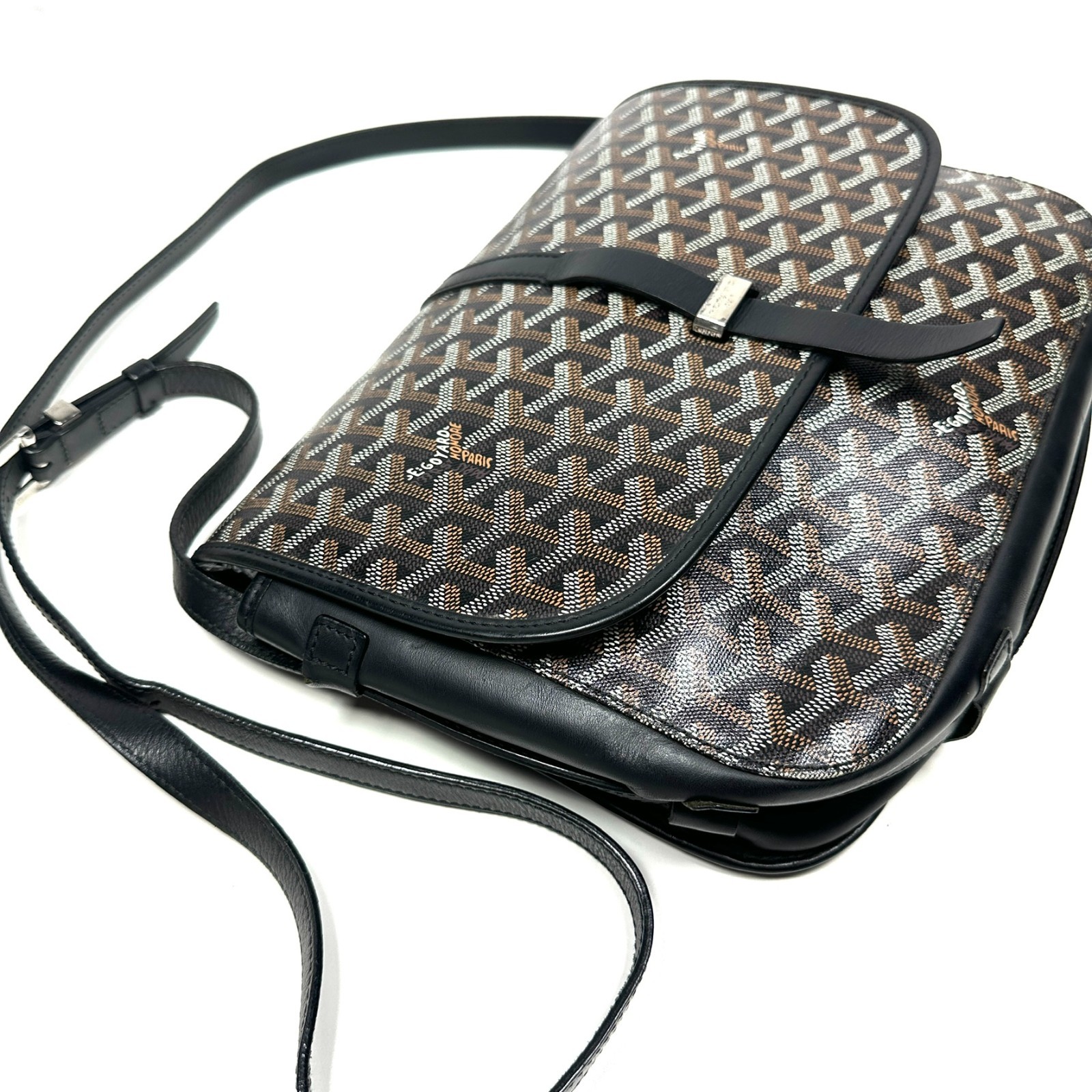 Authentic◇GOYARD Belvedere MM Shoulder Bag Herringbone Print Black Men’s