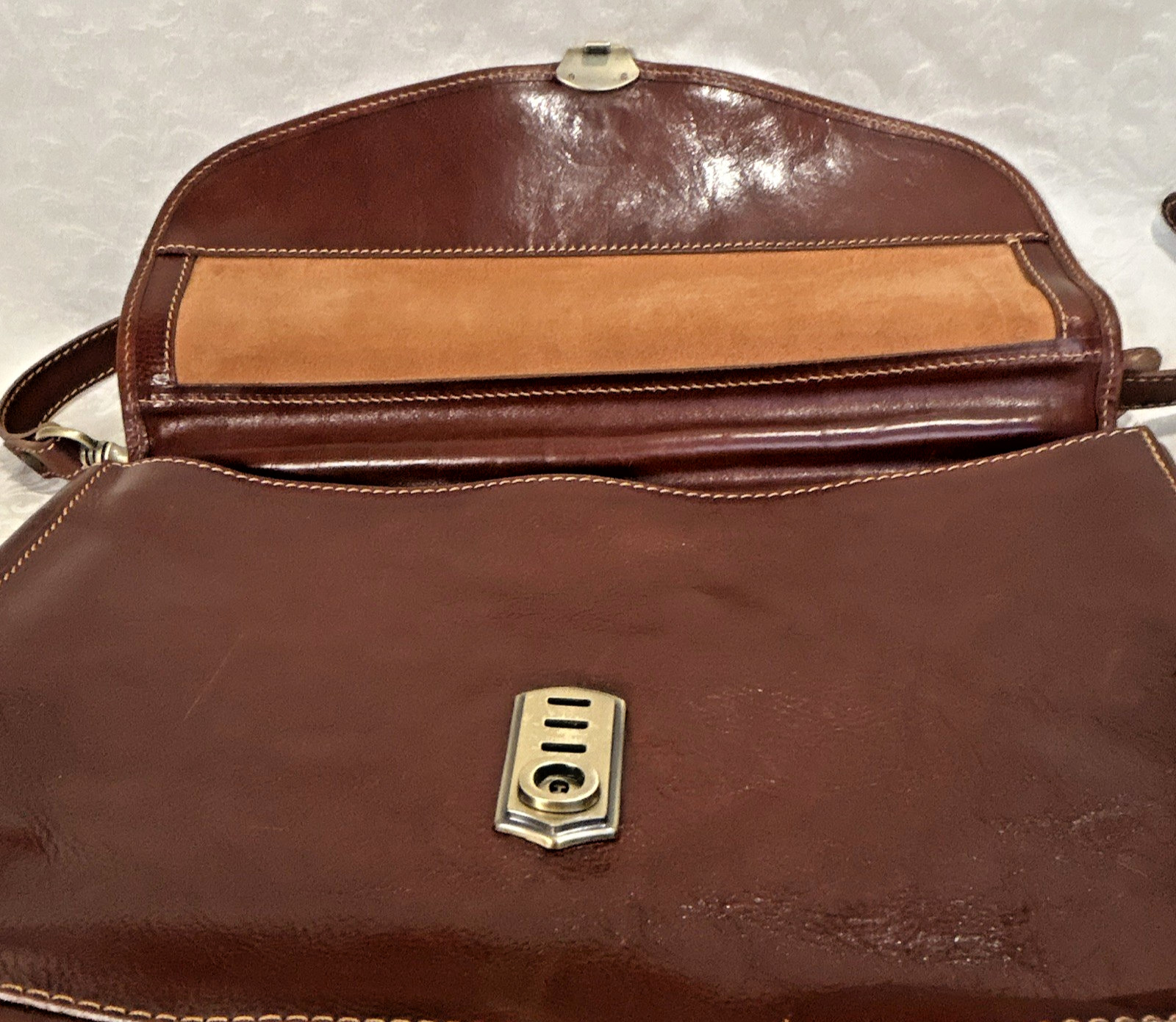 Cenzo Italian Leather Briefcase Messenger Bag Floto Laptop Case Satchel Brown WR