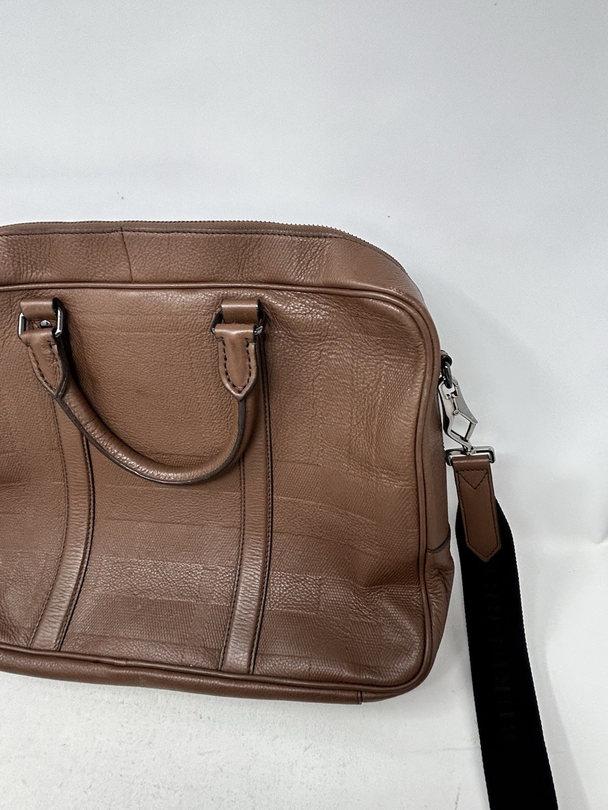 Burberry Authentic Maxwell Grain Check Briefacse Brown Leather Bag