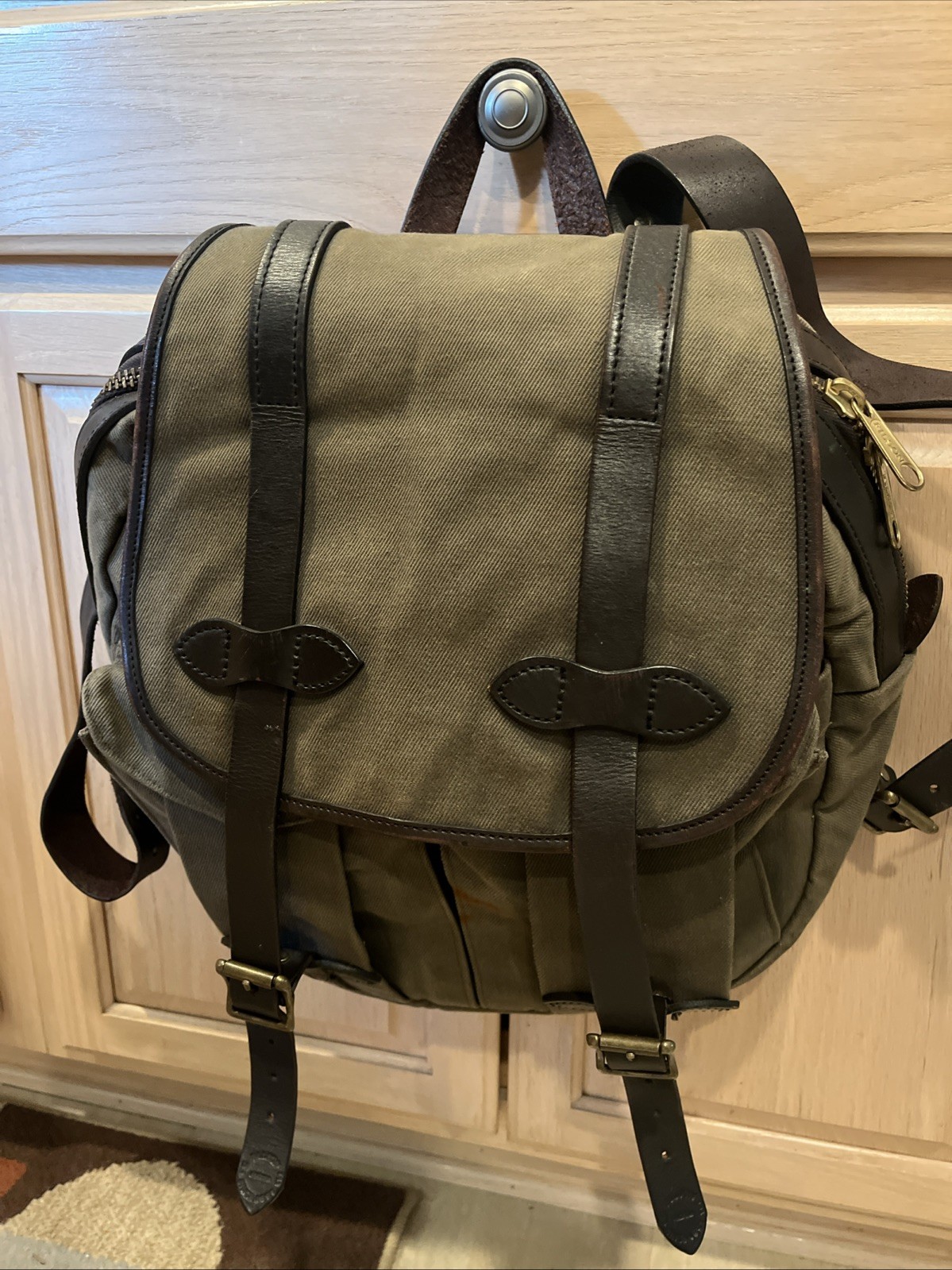 🔥 Filson USA Rucksack Backpack Bag Rugged Twill Otter Green Bridle Leather 262