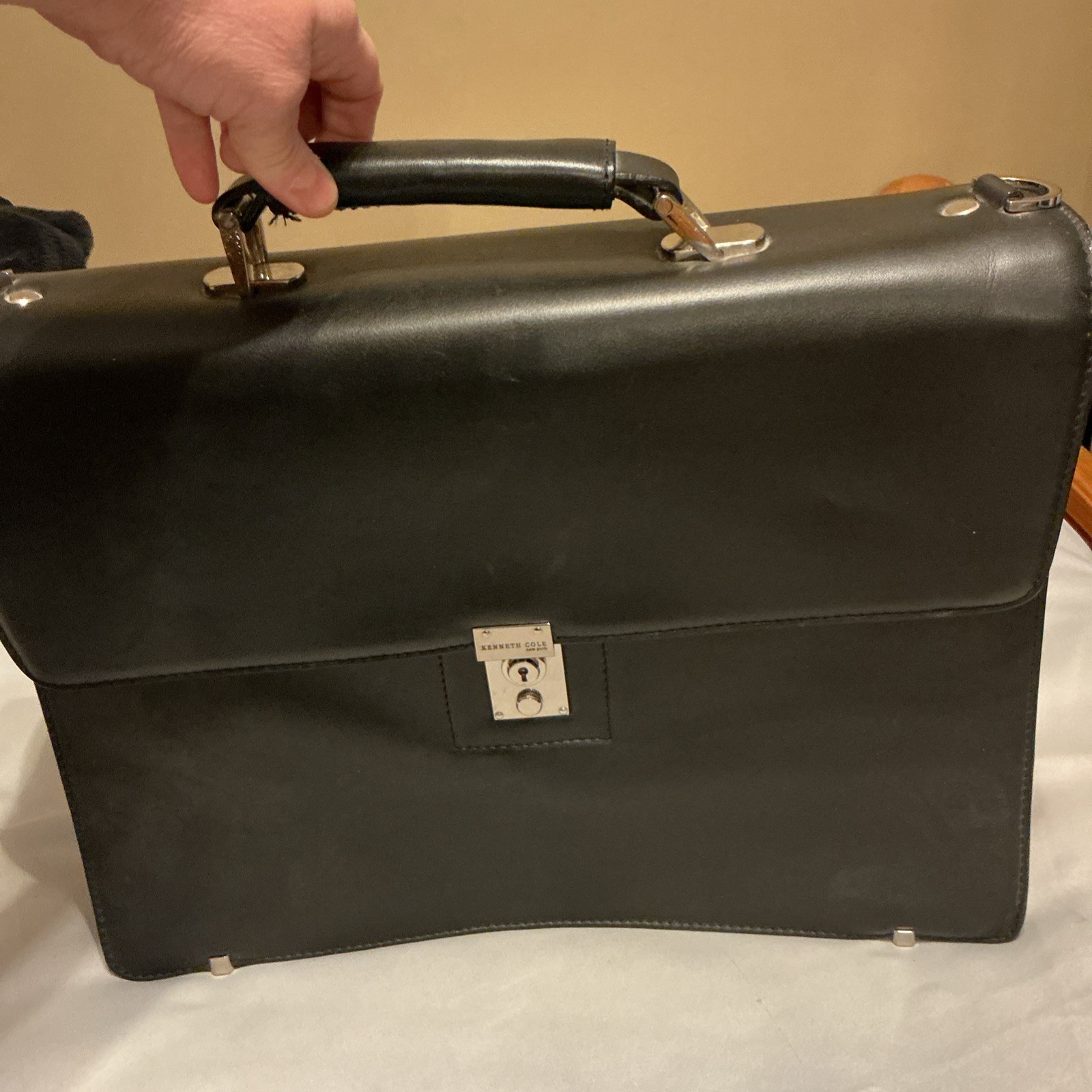 Kenneth Cole Black Briefcase for Men Lock Closure Chocolate Brown Leather