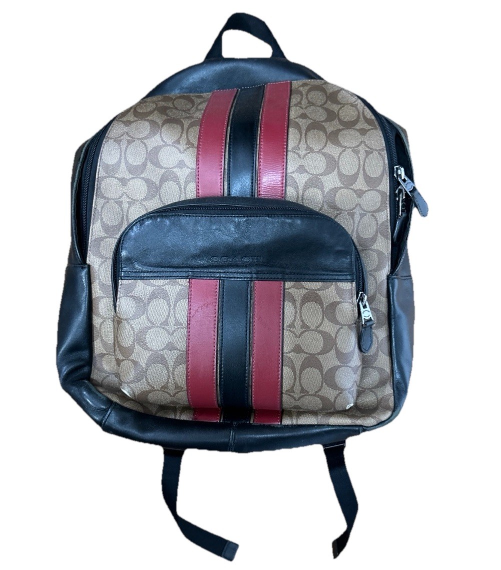 Coach Leather Backpack Stripe Black & Red Distressed In some areas