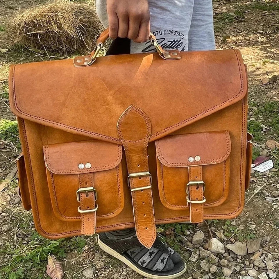 Rugged & Durable Leather Men’s Brown Laptop Shoulder Messenger Briefcase Bag