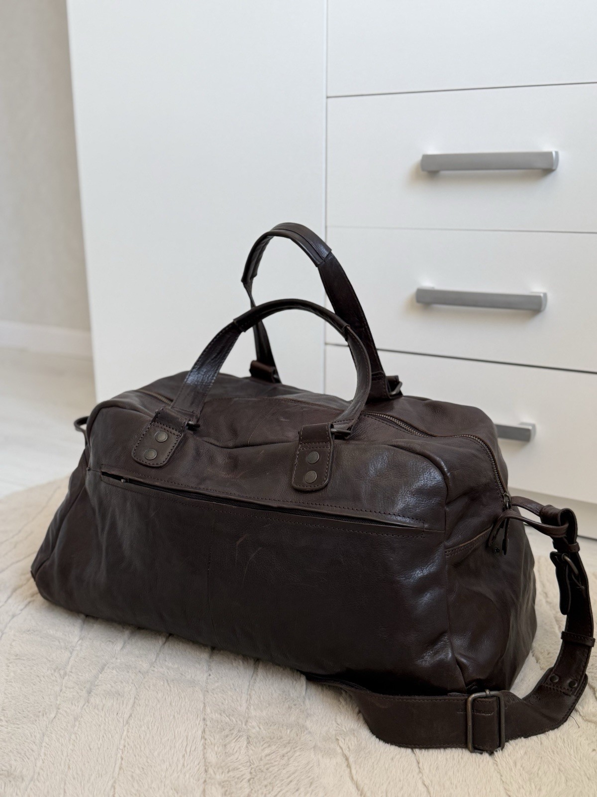 Aunts & Uncles Barber Men’s Leather Travel Weekend Brown Bag Retro Style