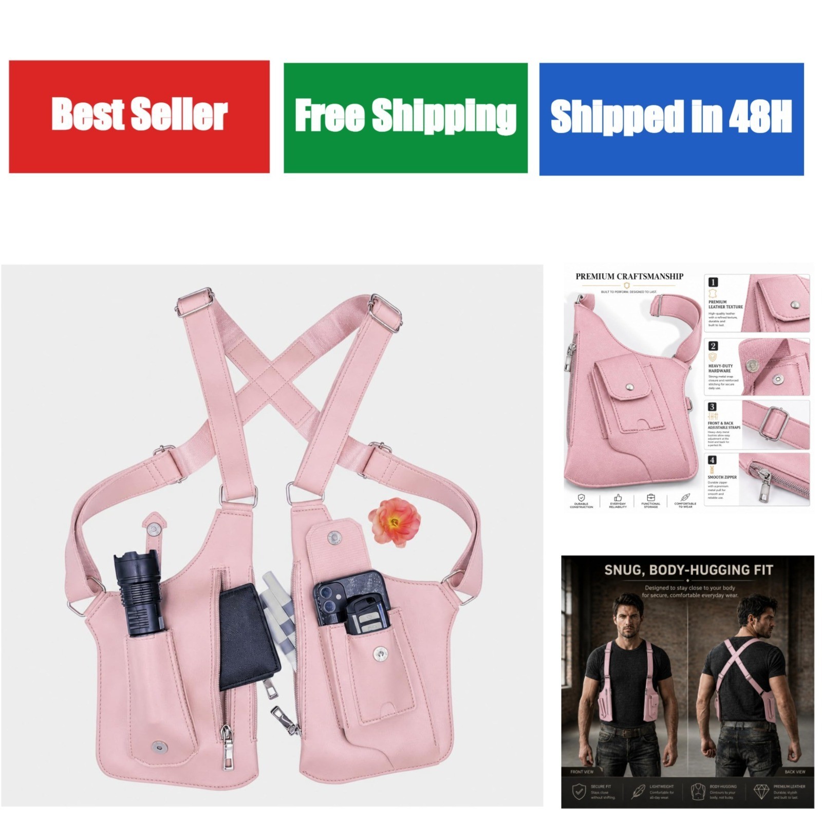 Anti-Theft Armpit Shoulder Bag for Men, Multi Pocket Crossbody EDC Bag