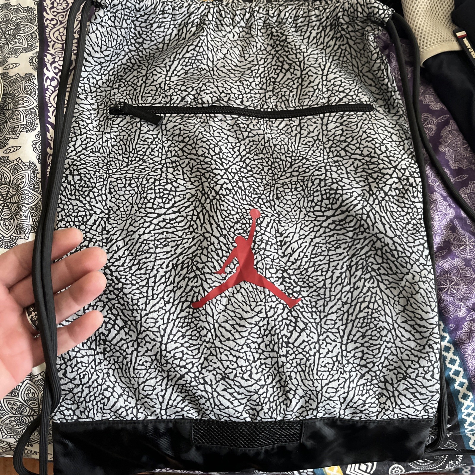 Nike Air Jordan Retro Elephant Cement Drawstring Backpack Black Grey Jumpman