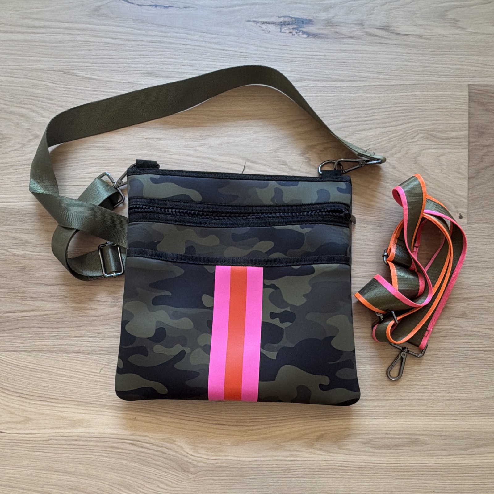 Haute Shore Camouflage Crossbody Bag and Adjustable Strap Green Black Pink