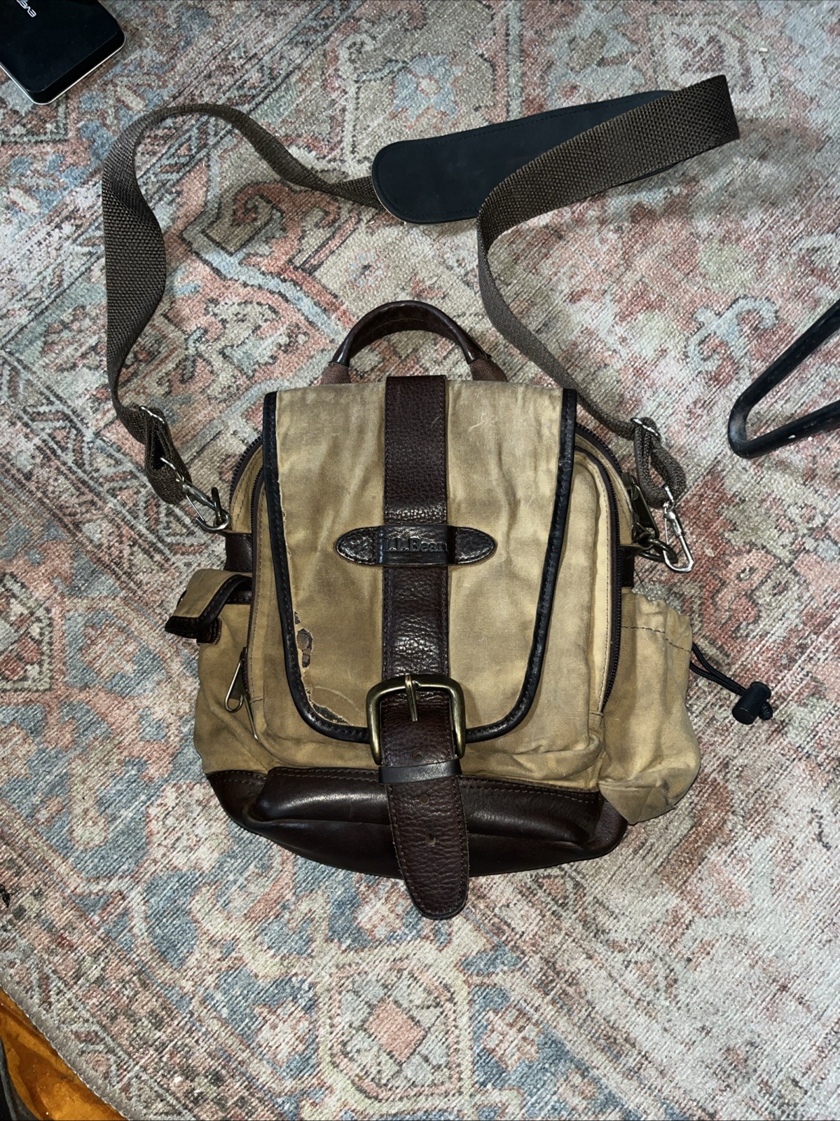 Vintage L.L. Bean L.L.Bean Leather & Waxed Cotton Continental Field Bag