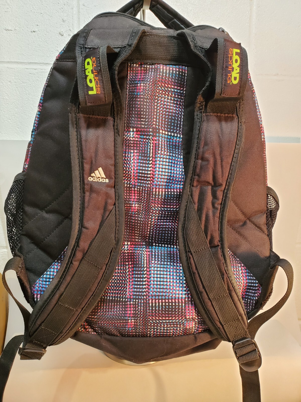 Adidas Backpack Black Multicolor Laptop Sleeve Load Spring Straps Mesh EUC