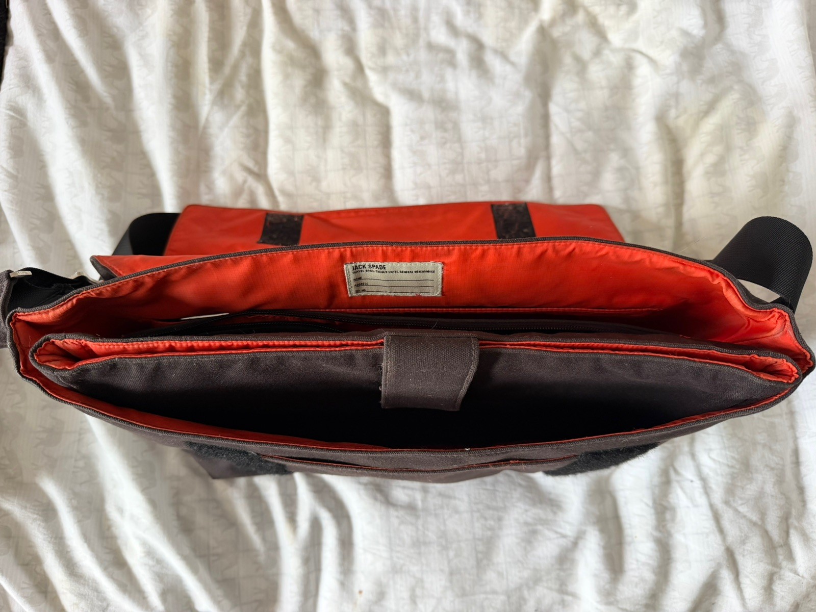 Jack Spade Greene St Messenger Bag – Black/Orange Canvas Laptop Commuter