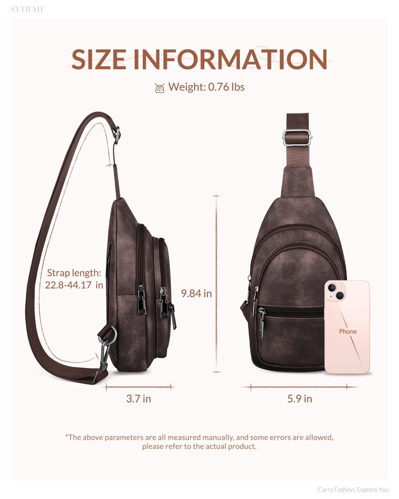 SYTRAH Sling Bag for Women, Crossbody 12.3″H x 5.9″L x 3.7″W, Z-mocha Cofee