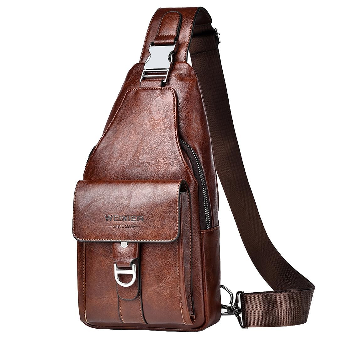 Sling Bag for Men PU Leather Waterproof Crossbody Chest Pack Hiking Cycling
