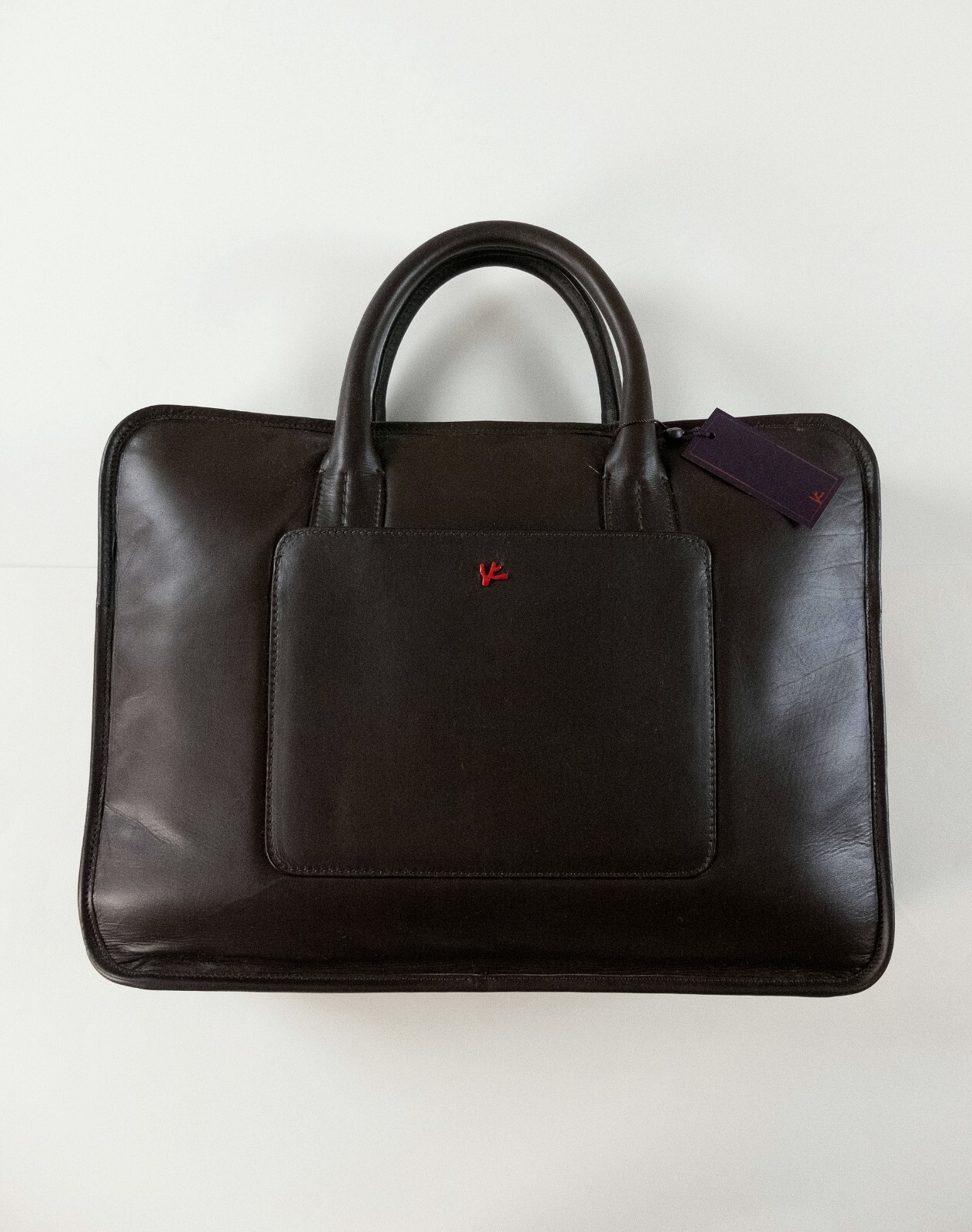 (NO CUSTOMS TAX) ISAIA Napoli dark brown leather briefcase bag authentic Italy