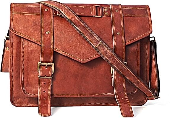 Handmade Leather Messenger Laptop Computer Satchel Distressed Bag (13″ X 18″)