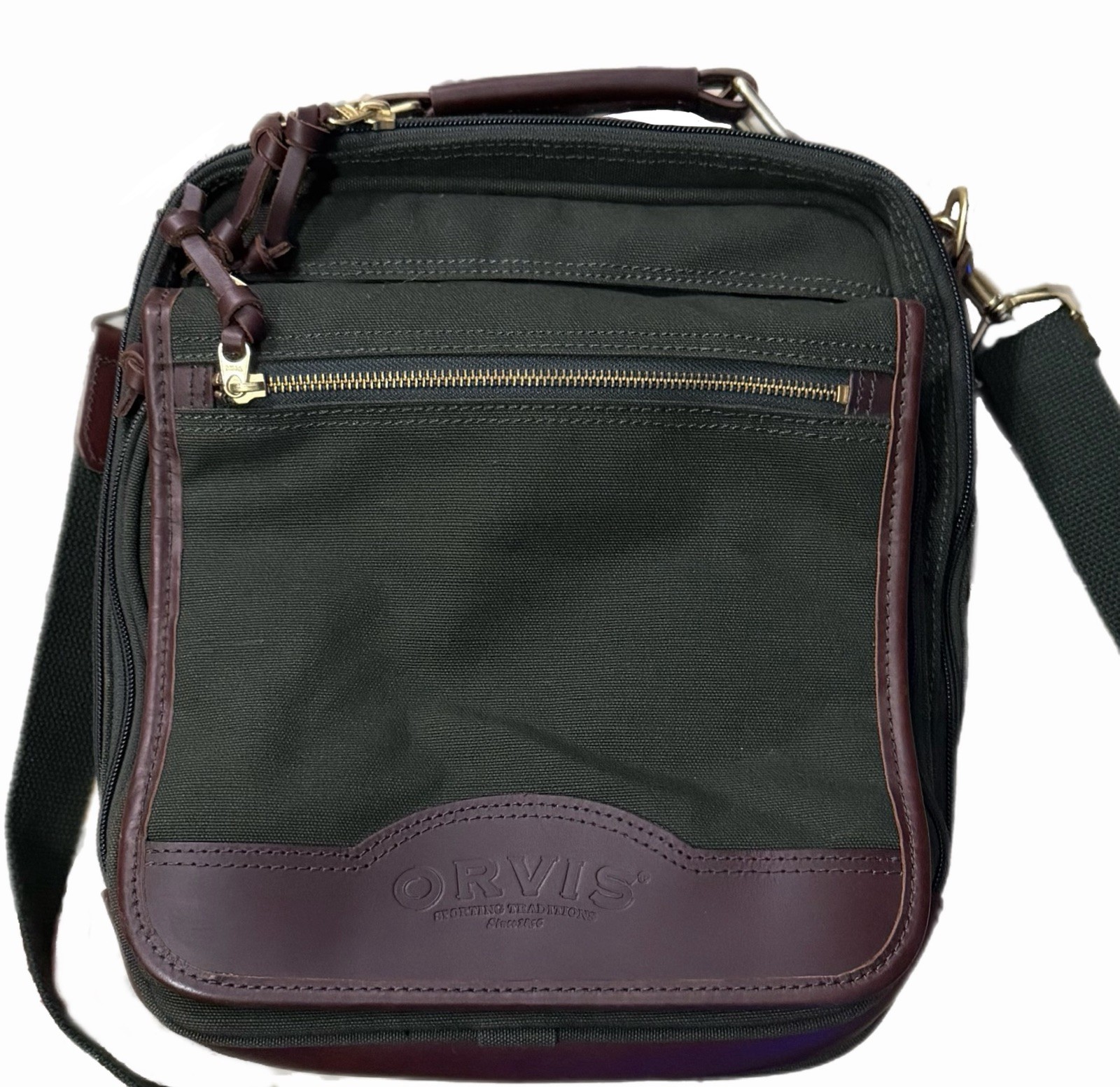 Orvis Battenkill Perfect Pack Green Canvas Leather Shoulder Bag 57PK-4000