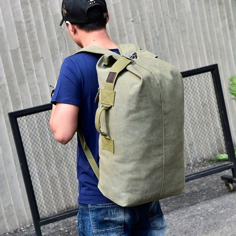 Canvas Luggage Bag Backpack Men Bucket Camping Travel Shoulder Rucksack