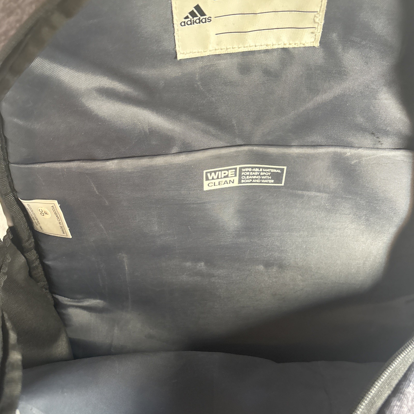 Adidas Load Spring Backpack. Dark Grey, Black Trim, Multi Zippers, Water Pouch