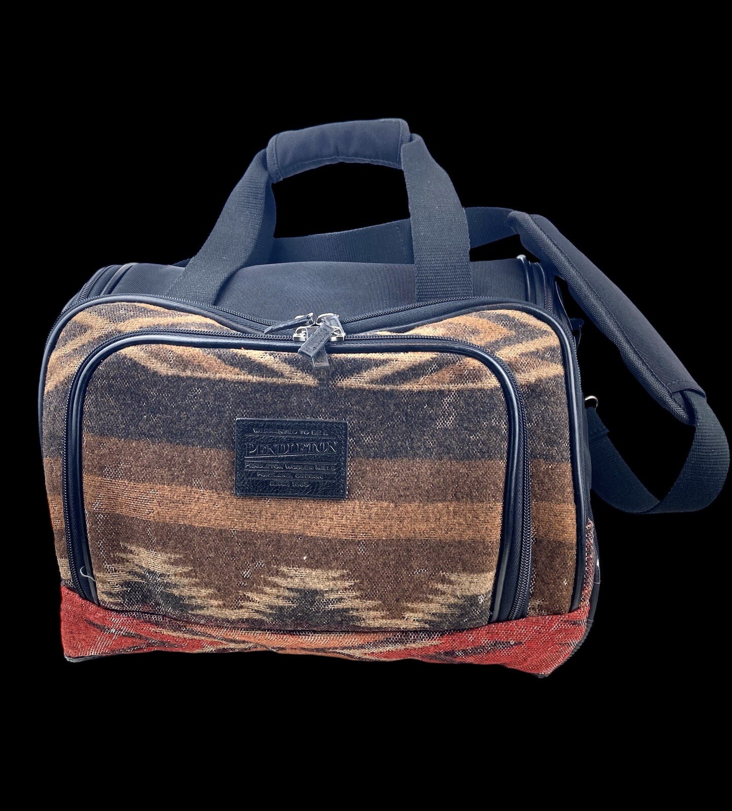 Pendleton Southwestern Aztec Wool Blanket Weekender Messenger Duffle Bag Brown