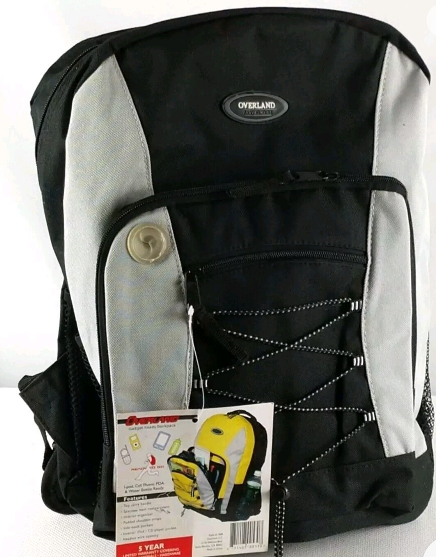Overland Travelware Backpack Black Gray Zippered Gadget Ready Top Carry Handle