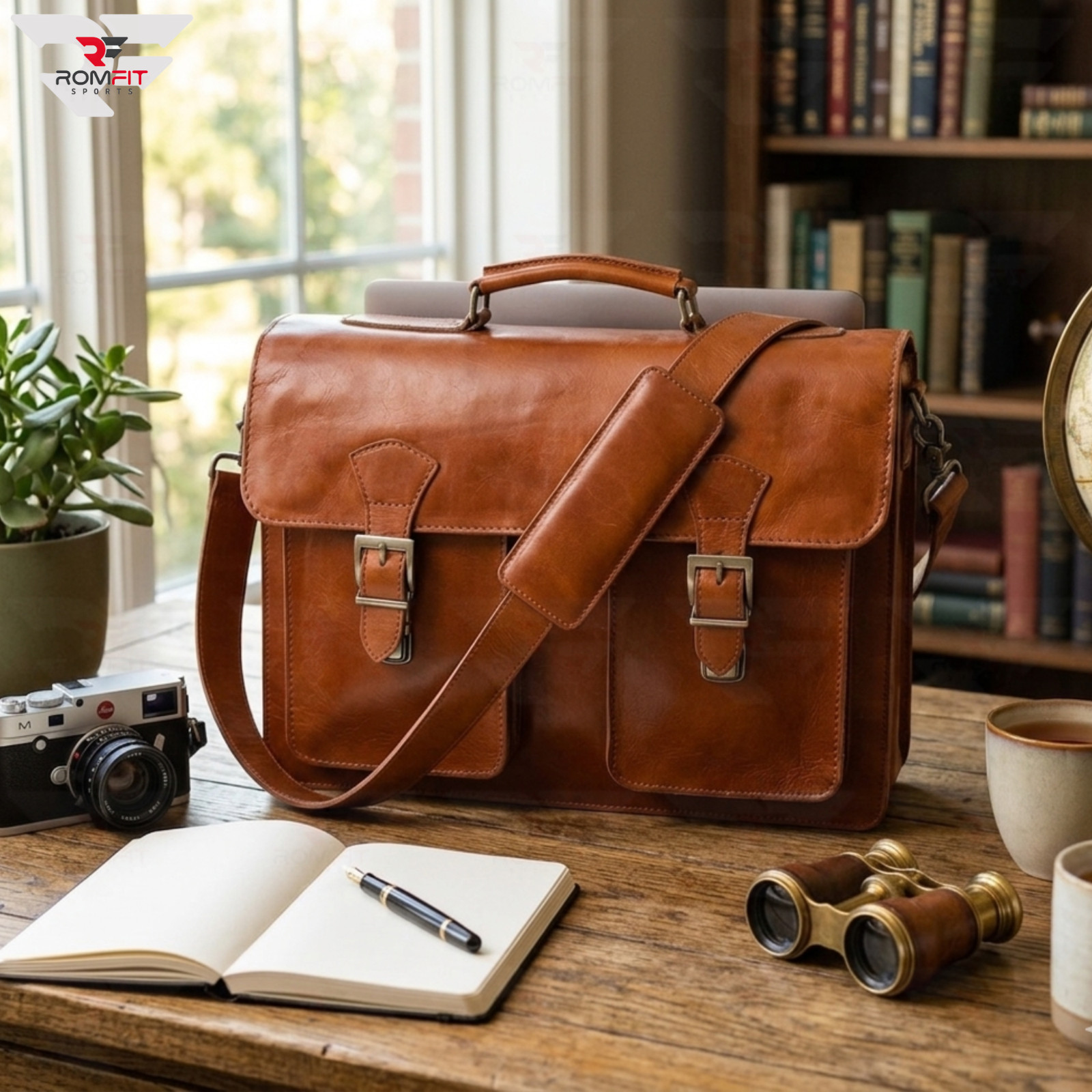 Leather Briefcase for Men – 15.6” Laptop Crossbody Messenger Bag, Business Work