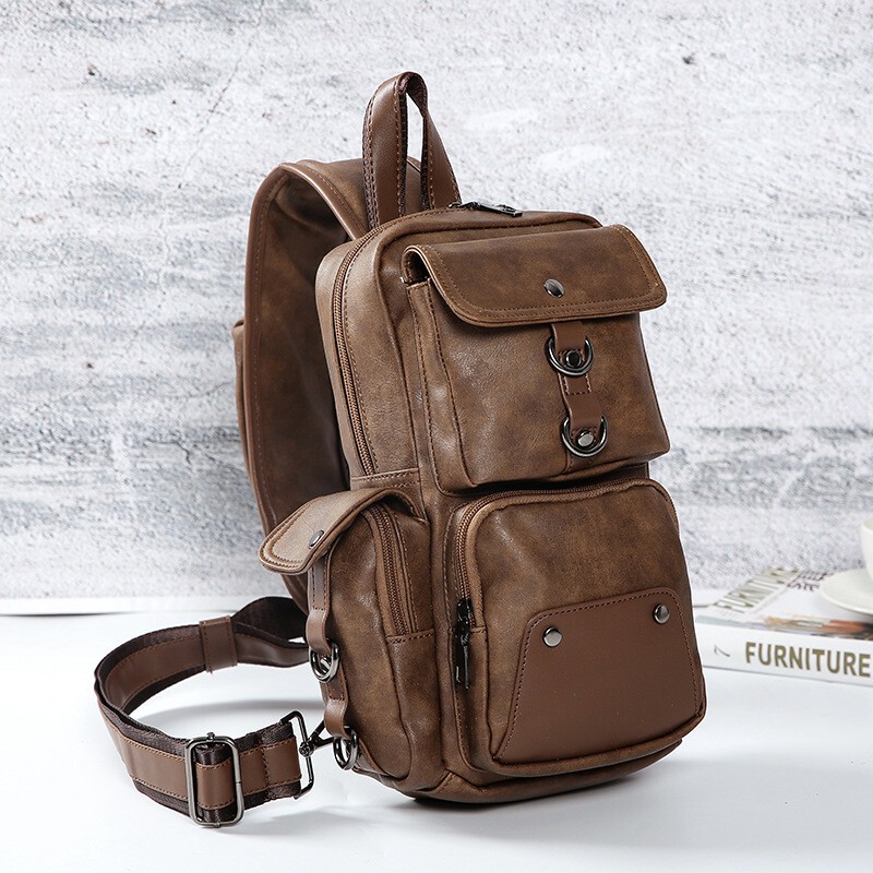New Fashion Mens Leather Shoulder Chest Bag Waist Messenger Sling Crossbody Bags