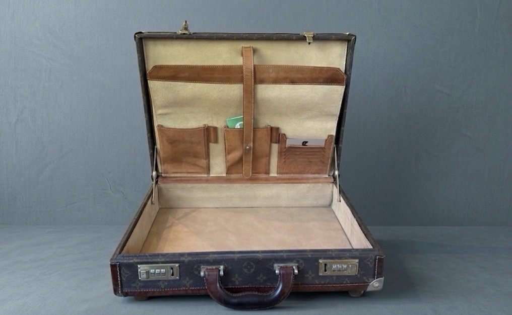 VTG Italian Leather Attache Briefcase 70s/80s Style /Cagiva Brass Lock Hardware