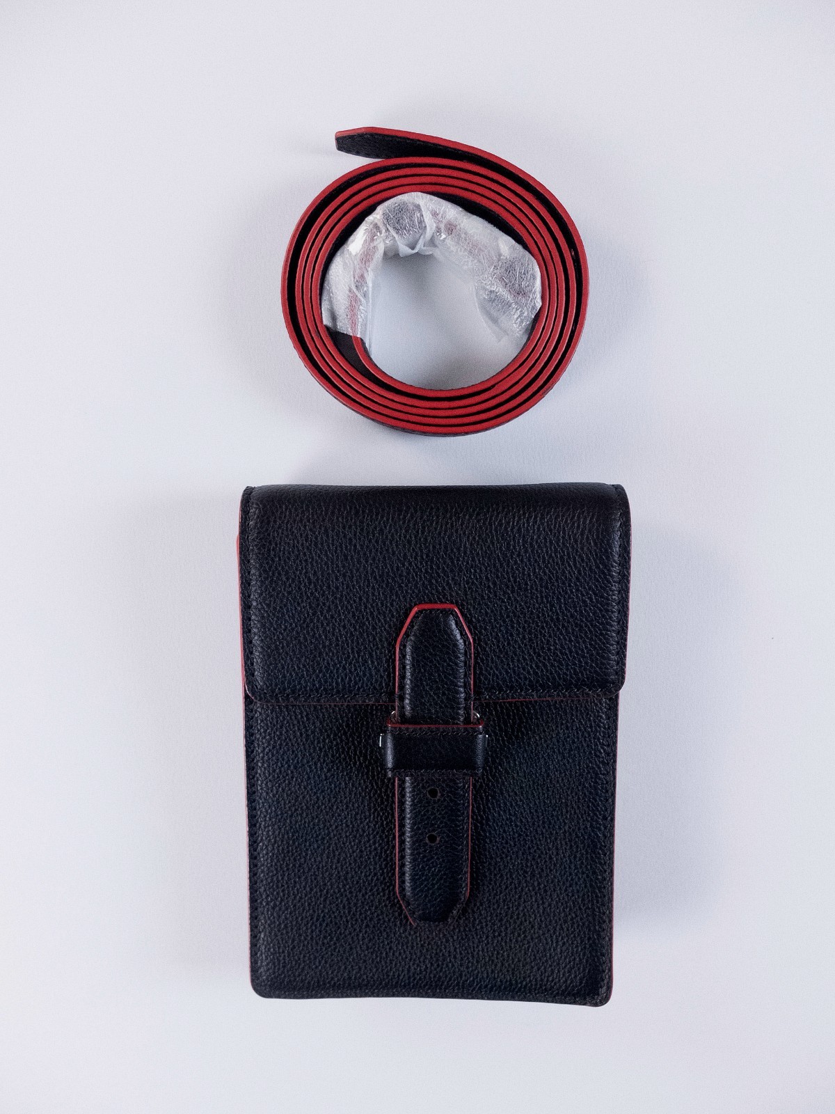 (NO CUSTOMS TAX) BRIONI brown small crossbody bag authentic with red trims