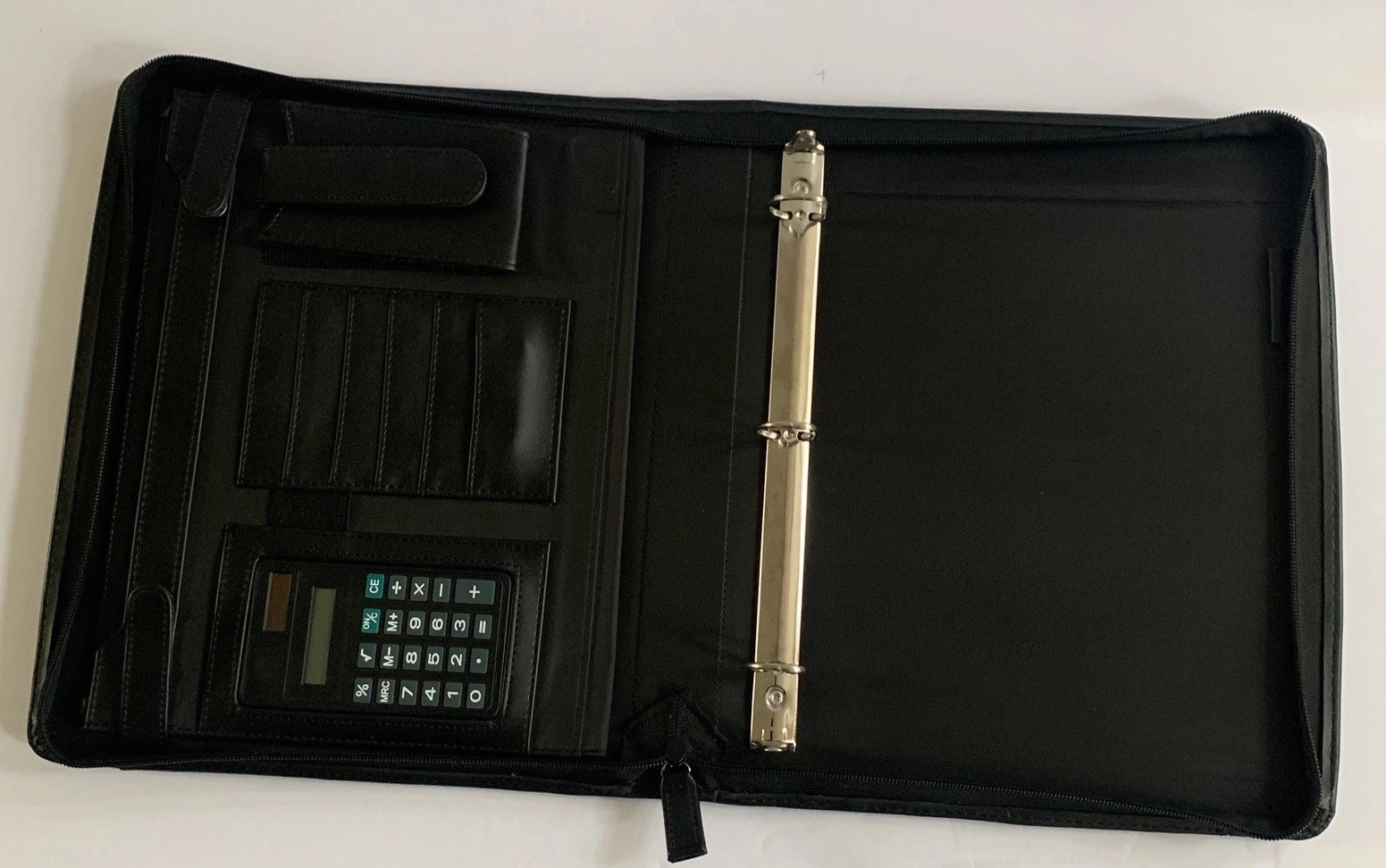 Attache Portfolio Briefcase Bag Black Faux Leather Retractable Handle Travel 13”