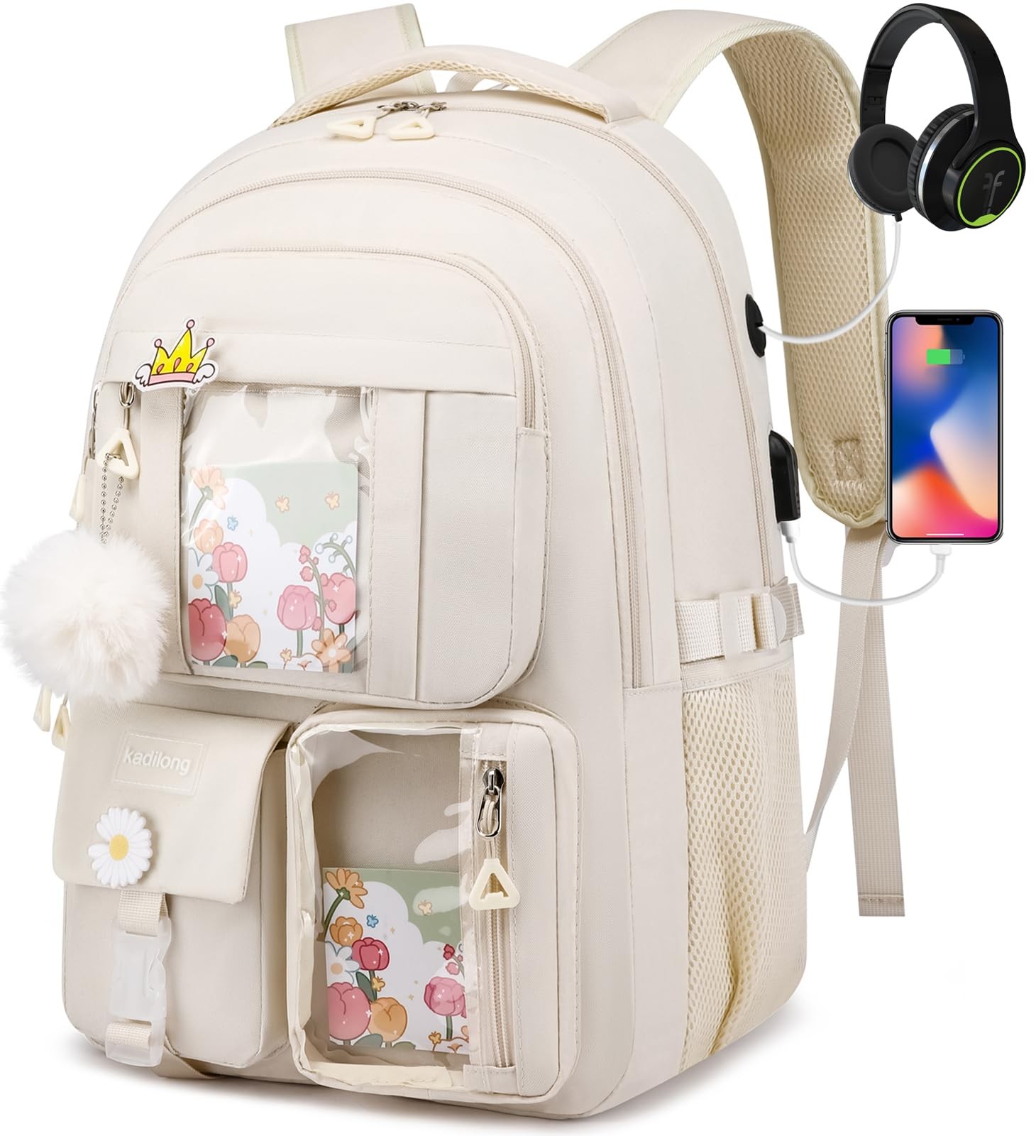 Cute School Backpack Teen Girls Aesthetic Bookbag Laptop Bag Middle School