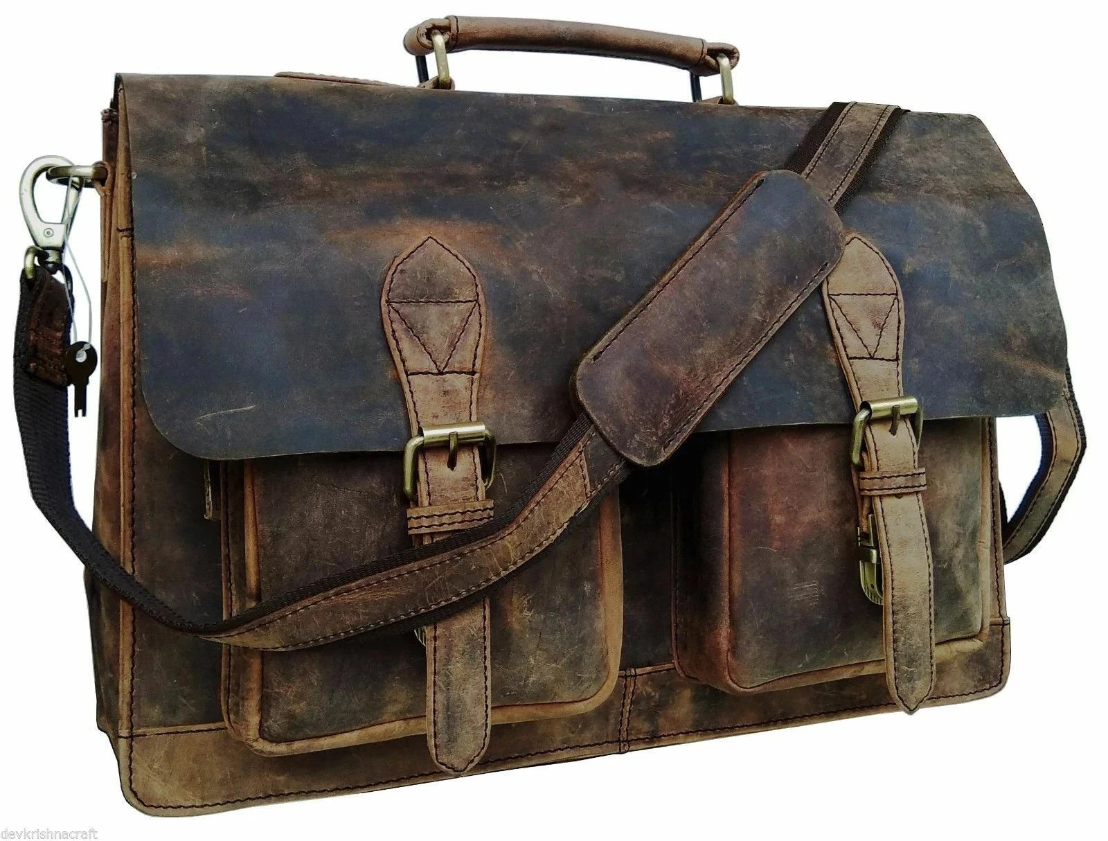 NEW Men’s Buffalo Leather Messenger Satchel Brown Briefcase Laptop Shoulder Bag