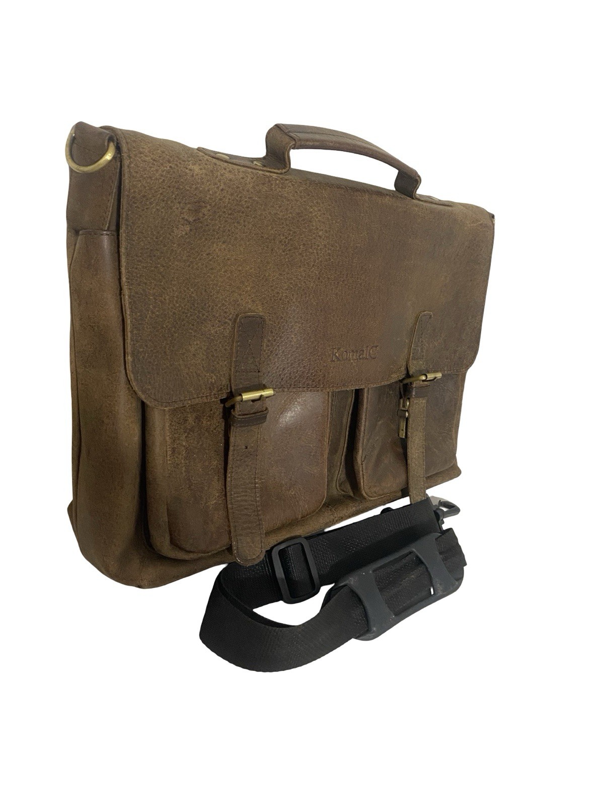 KomalC Brown Tan Buffalo Leather Briefcase Laptop Messenger Satchel Bag