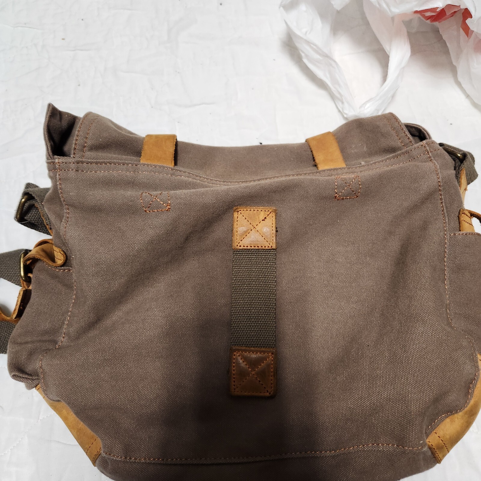 Augur Strauss & Co Stylish Messenger Bag Brown Canvas With Leather Trim 15×12 BH