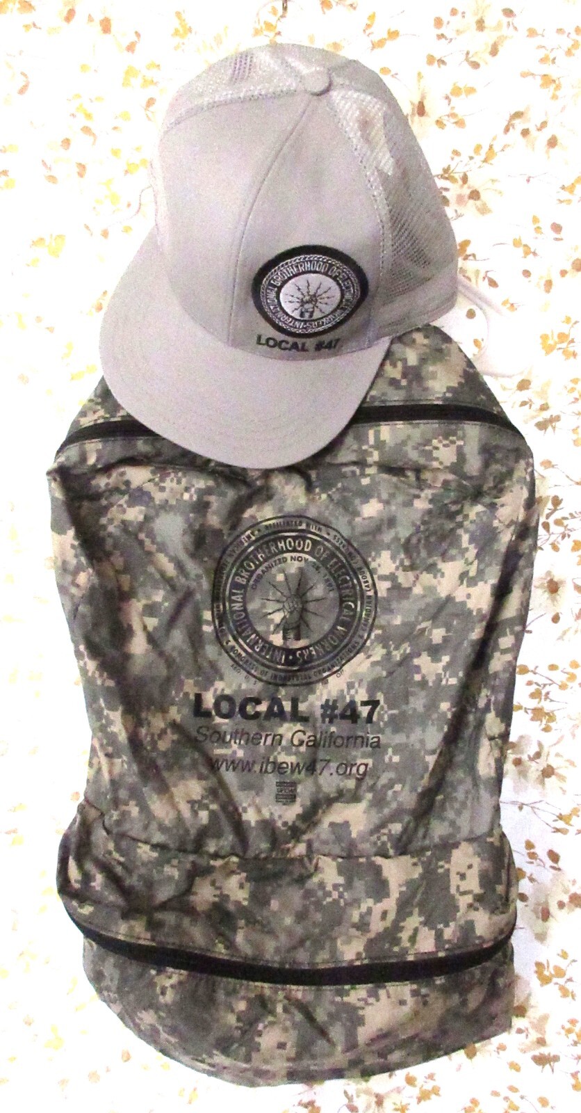 Nylon Camo Backpack and Hat with Local Electrical Union Logo
