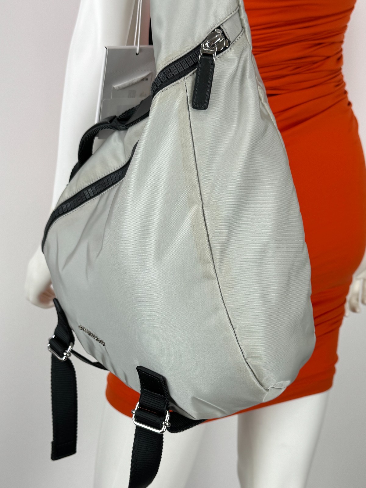 $1,200 Givenchy NWT Auth Gray G Zip Triangle Bag Backpack Handle Adjust AS IS