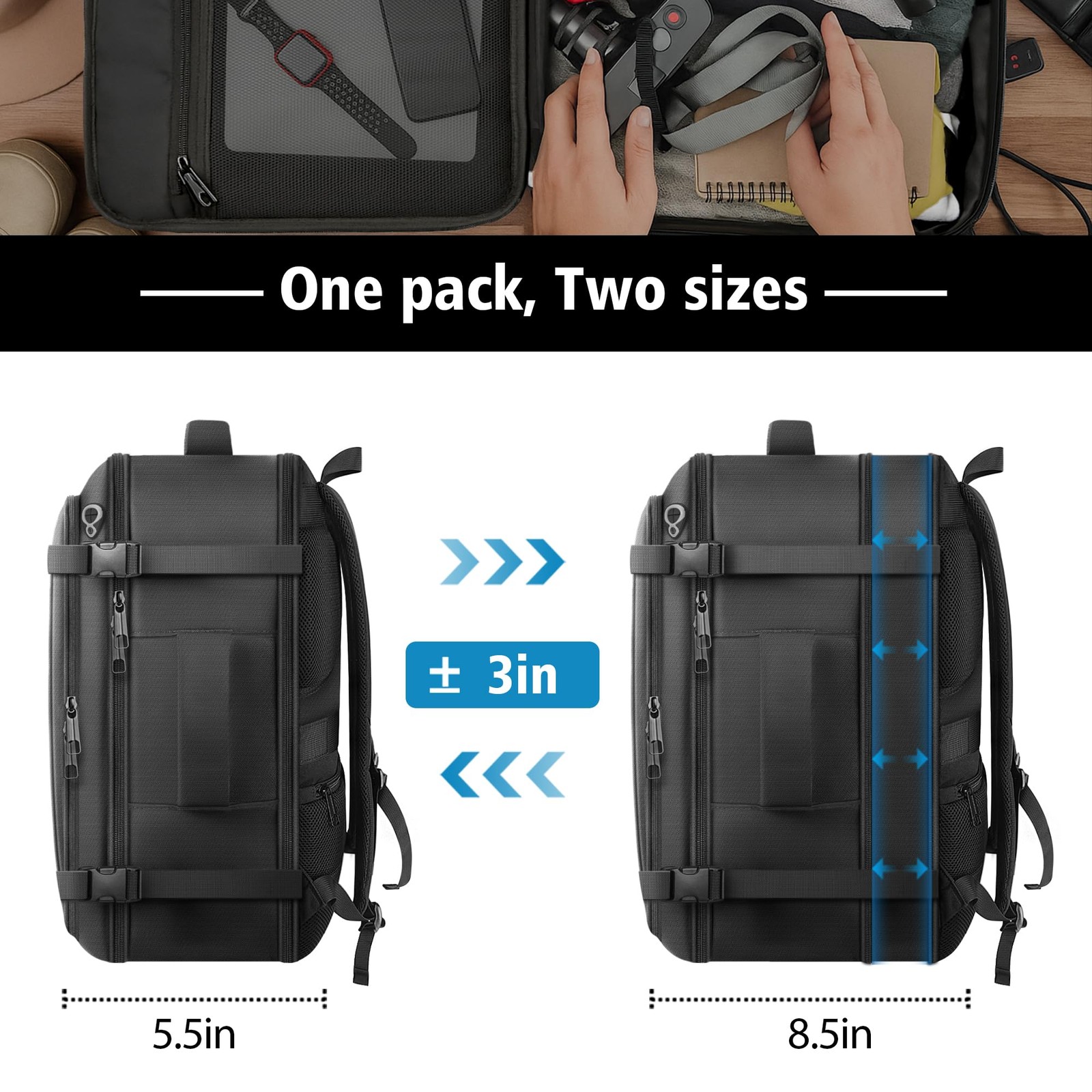 Travel Backpack,Expandable Carry on Backpack 40-50L with USB Cable Port,Fits