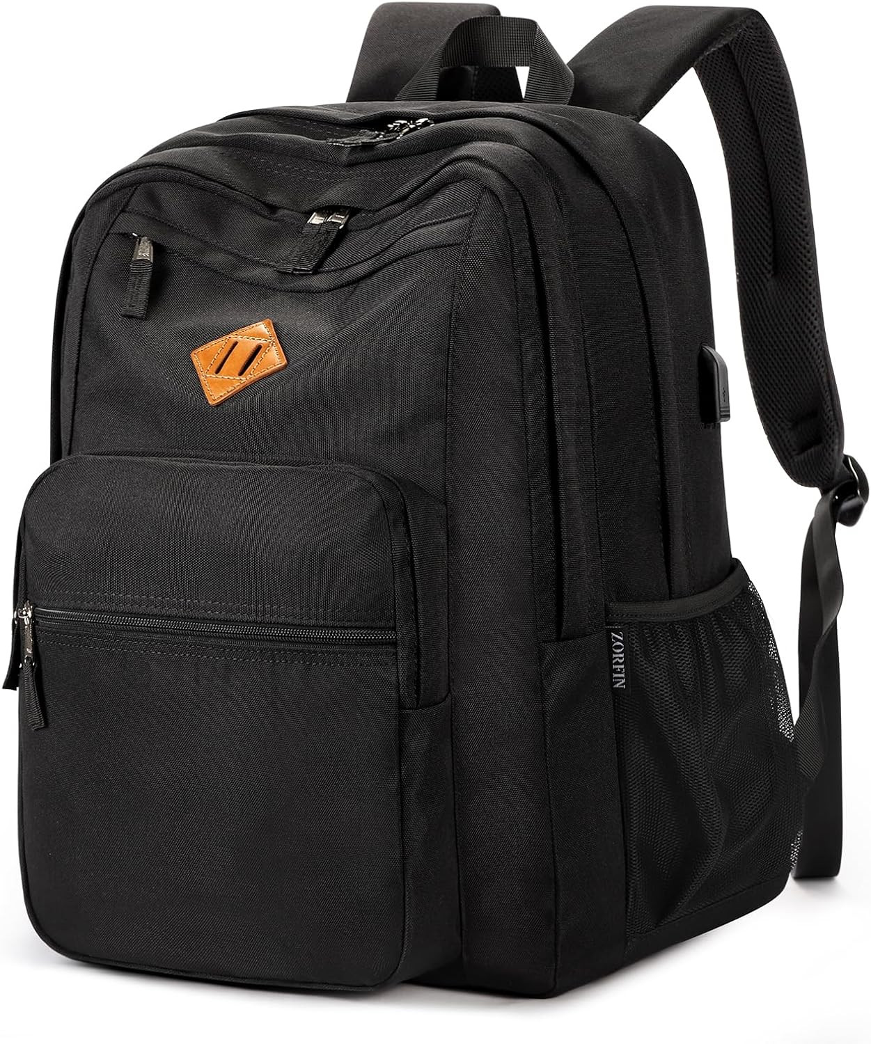 36L Black Backpack for College, and Travel: Water Resistant Bookbag 18.5 inch