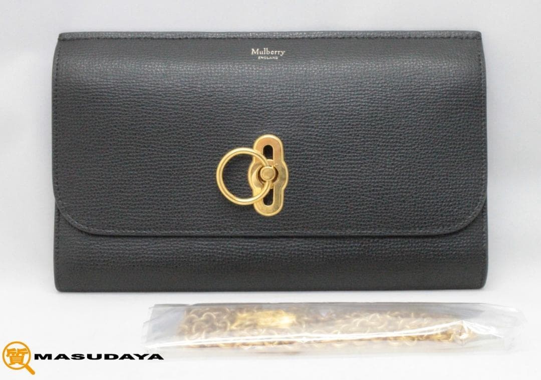 Mulberry Amberley Leather Clutch Bag Gold Hardware Chain Shoulder Used