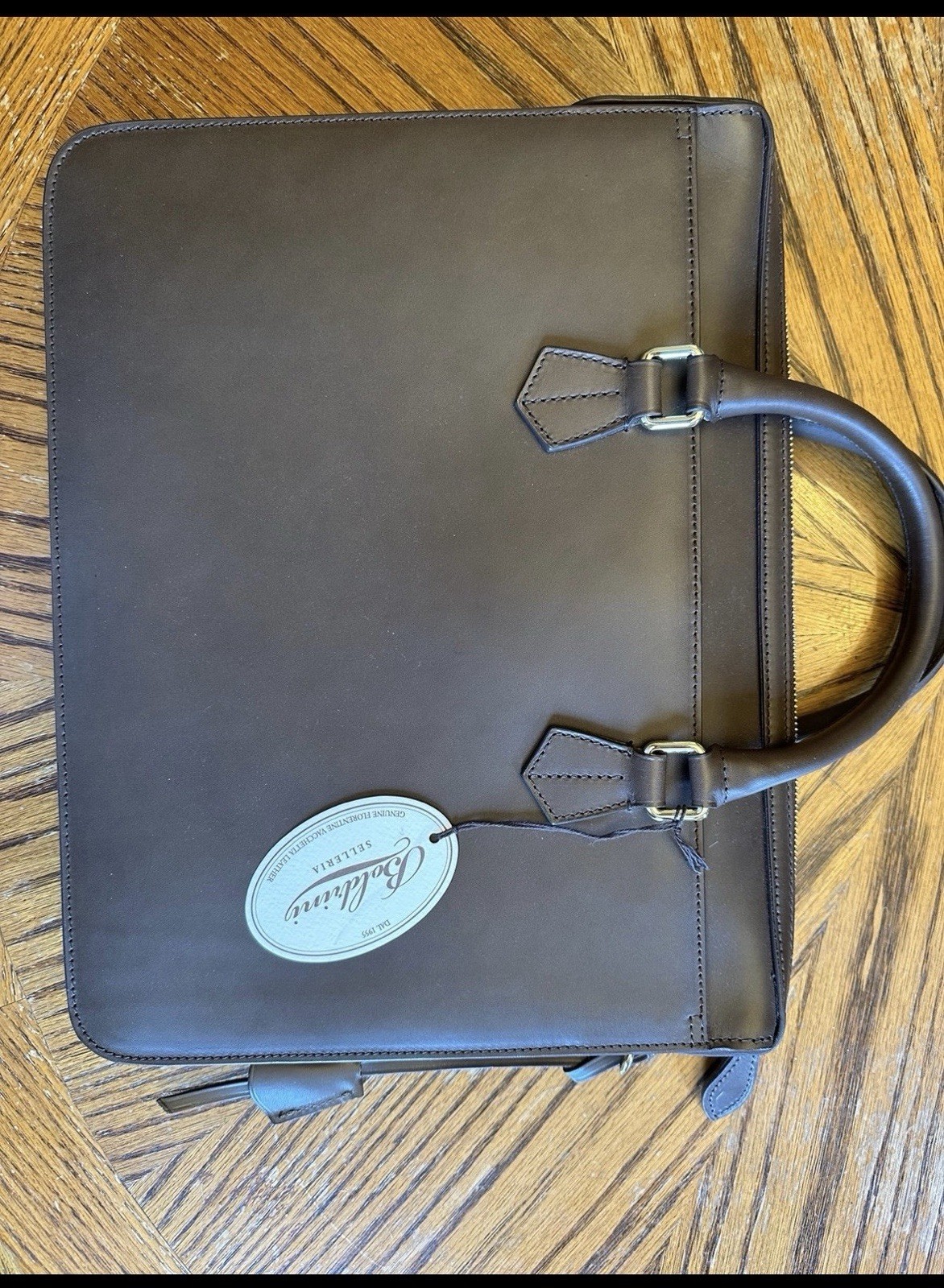Boldrini Selleria Brown Zip Briefcase/Document Case Crossbody Strap Italy