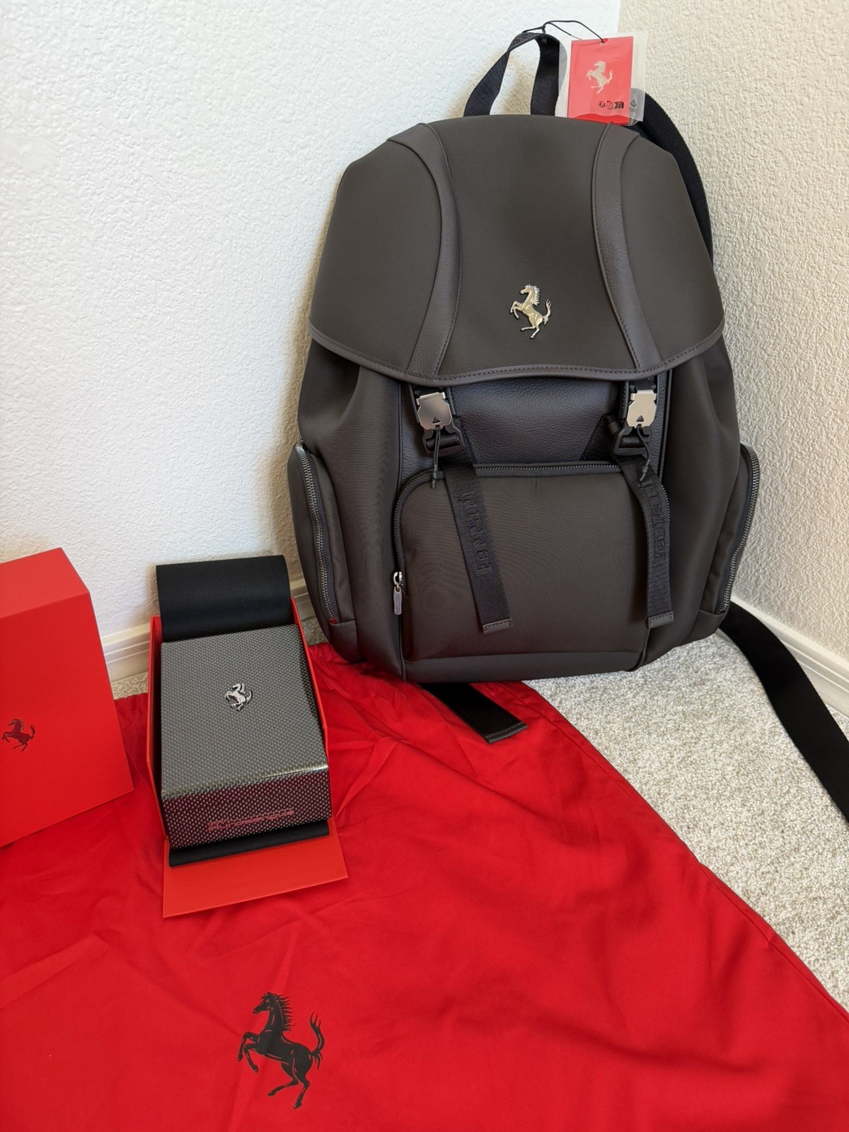 Ferrari Purosangue Owners Leather Backpack with Dust Bag AND KEY BOX – Genuine