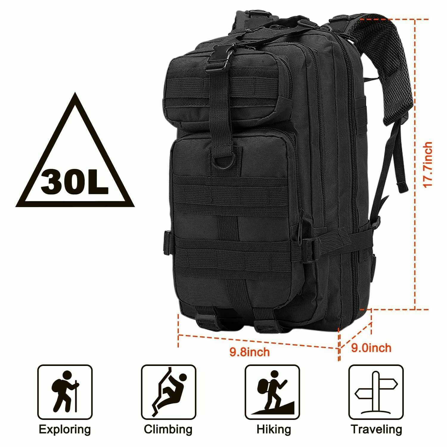 Military Tactical Backpack Daypack Bug Out Bag for Hiking Camping School Travel