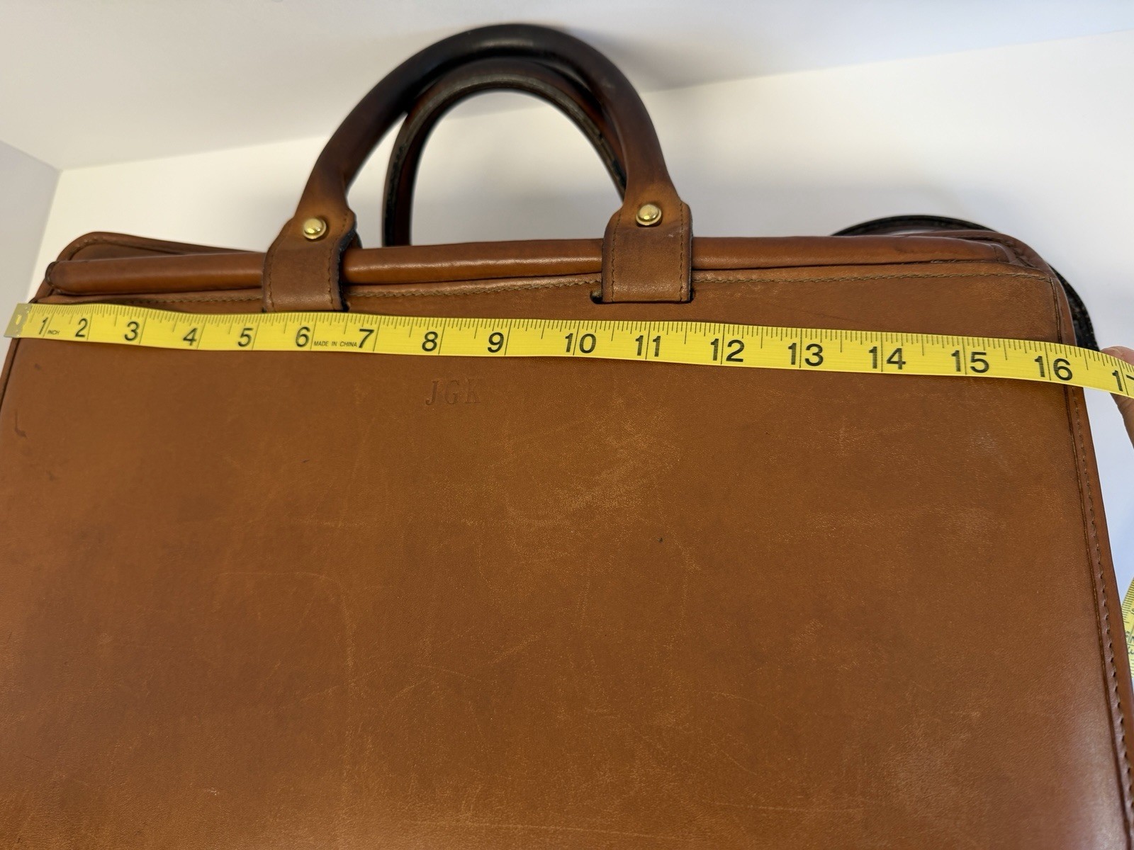 Vintage Jack Georges Brown Leather Messenger Briefcase Double Handle 16.5” Wide