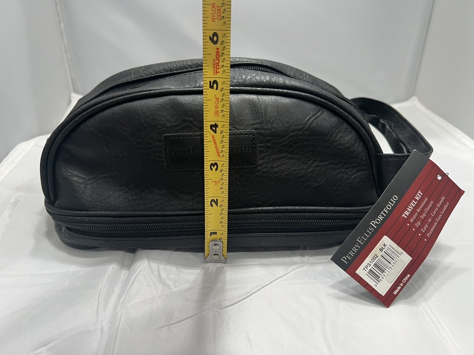 Perry Ellis Portfolio~Men’s Black Faux Leather Travel Kit Toiletry Bag W/Handle